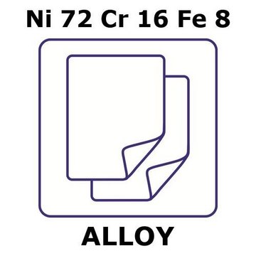 Inconel&#174; alloy 600 - heat resisting alloy, Ni72Cr16Fe8 foil, 50 x 50mm, 0.075mm thickness, annealed, light tight (lt)