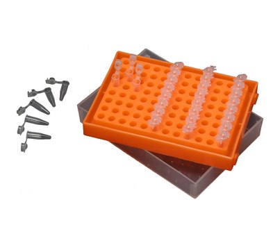 MTC&#8482; Bio PCR Rack With Lid to hold, 96 x 0.2 mL tubes, orange