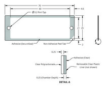 Grace Bio-Labs HybriWell™ sealing system, SecureSeal™ adhesive chamber chamber volume 275-320 μL, L × W × thickness 60 mm × 21 mm × 0.25 mm, port diam. 3.2 mm, 200 port seals included
