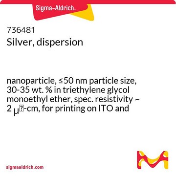 胶态银溶液 nanoparticle, &#8804;50&#160;nm particle size, 30-35&#160;wt. % in triethylene glycol monoethyl ether, spec. resistivity ~ 2 &#956;&#937;-cm, for printing on ITO and glass