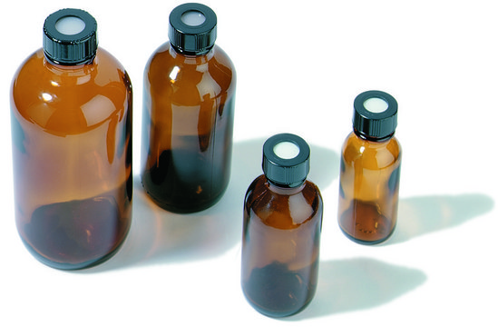 Amber storage bottles volume 60&#160;mL, O.D. × H 38&#160;mm × 95&#160;mm, thread for 20-400, bottle only, pkg of 12&#160;ea