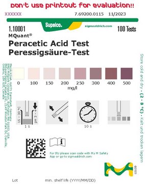 Peracetic Acid Test colorimetric, 100-500&#160;mg/L (peracetic acid), MQuant&#174;