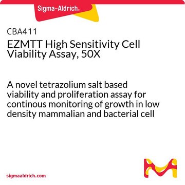 EZMTT High Sensitivity Cell Viability Assay, 50X A novel tetrazolium salt based viability and proliferation assay for continous monitoring of growth in low density mammalian and bacterial cell culture.