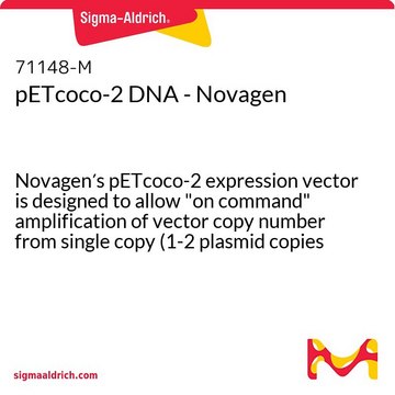 pETcoco-2 DNA - Novagen Novagen&#8242;s pETcoco-2 expression vector is designed to allow "on command" amplification of vector copy number from single copy (1-2 plasmid copies per cell) to medium copy (20-50 per cell).