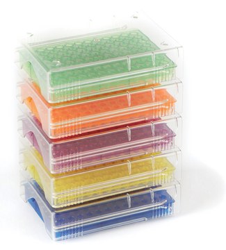 96 Well Low temp PCR rack assorted colors, Blue, Green, Purple, Yellow, Orange, polypropylene