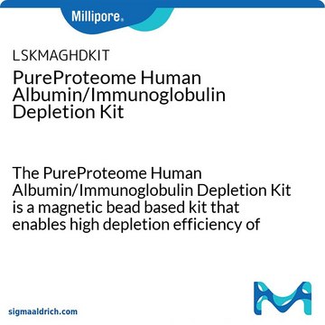 PureProteome Human Albumin/Immunoglobulin Depletion Kit The PureProteome Human Albumin/Immunoglobulin Depletion Kit is a magnetic bead based kit that enables high depletion efficiency of Albumin and all Immunoglobulins from human serum or plasma samples.