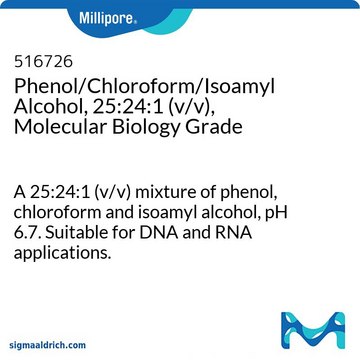 苯酚/氯仿/异戊醇，25:24:1 (v/v)，分子生物学级 A 25:24:1 (v/v) mixture of phenol, chloroform and isoamyl alcohol, pH 6.7. Suitable for DNA and RNA applications.