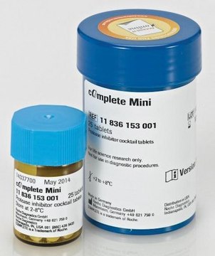 cOmplete&#8482;, Mini Protease Inhibitor Cocktail Tablets provided in a glass vial