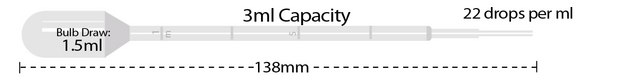 MTC&#8482; Bio Transfer Pipette size 3&#160;mL, short bulb, sterile, pack of 500&#160;ea (individually wrapped)