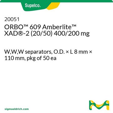 ORBO&#8482; 609 Amberlite&#8482; XAD&#174;-2 (20/50) 400/200 mg W,W,W separators, O.D. × L 8&#160;mm × 110&#160;mm, pkg of 50&#160;ea