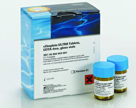 cOmplete&#8482; ULTRA Tablets, EDTA-free, glass vials Protease Inhibitor Cocktail Tablets provided in glass vials