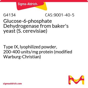 Glucose-6-phosphate Dehydrogenase from baker’s yeast (S.&#160;cerevisiae) Type IX, lyophilized powder, 200-400&#160;units/mg protein (modified Warburg-Christian)