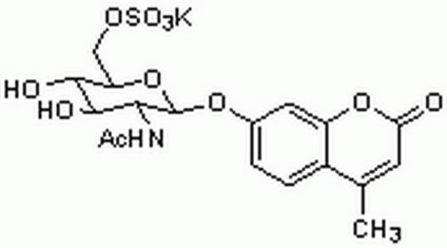 4-甲基伞形酮-6-磺基-N-乙酰-&#946;-D-氨基葡萄糖苷钾盐 Fluorogenic substrate for isoenzyme A of N-acetyl-&#946;-D-glucosaminidase (hexosaminidase A). Can be used for the prenatal diagnosis of Tay-Sachs disease and for the classification of GM2 gangliosidosis genotypes.