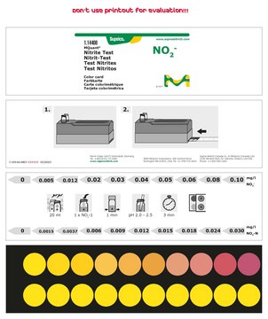 亚硝酸盐测试 colorimetric, 0.005-0.10&#160;mg/L (NO2-), 0.0015-0.030&#160;mg/L (NO2-N), for use with MQUANT&#174;