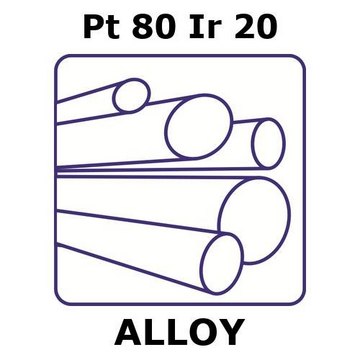 Platinum/Iridium rod, Pt80%/Ir20%, length 100 mm, 1.3&#160;mm diameter, temper as drawn