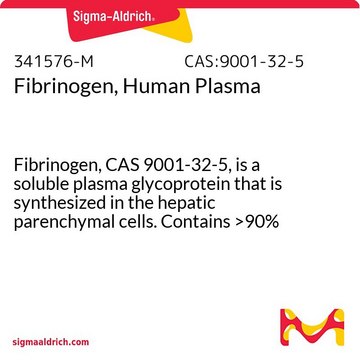 Fibrinogen, Human Plasma Fibrinogen, CAS 9001-32-5, is a soluble plasma glycoprotein that is synthesized in the hepatic parenchymal cells. Contains >90% clottable protein.