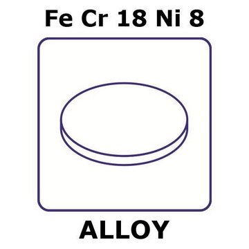 Stainless Steel - AISI 302 alloy, FeCr18Ni8 foil, 8mm disks, 0.2mm thickness, hard