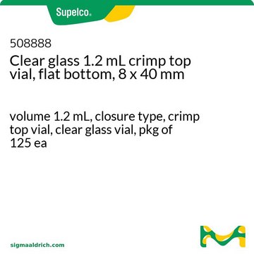 Clear glass 1.2 mL crimp top vial, flat bottom, 8 x 40 mm volume 1.2&#160;mL, closure type, crimp top vial, clear glass vial, pkg of 125&#160;ea