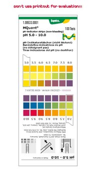 pH-indicator strips pH 5.0 - 10.0 non-bleeding, colorimetric, pH range 5.0-10.0, graduations and accuracy accuracy: 0.5&#160;pH unit, MQuant&#174;