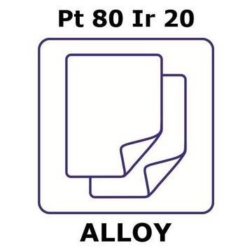 Platinum-iridium alloy, Pt80Ir20 foil, 50 x 50mm, 0.025mm thickness, light tight (lt)