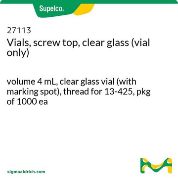 Vials, screw top, clear glass (vial only) volume 4&#160;mL, clear glass vial (with marking spot), thread for 13-425, pkg of 1000&#160;ea