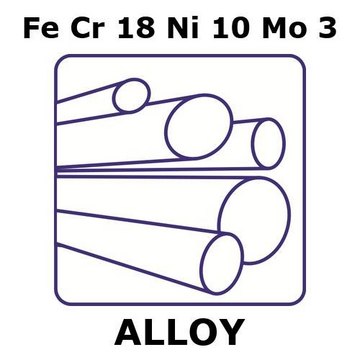 Stainless Steel - AISI 316L alloy, FeCr18Ni10Mo3 50mm rod, 50.8mm diameter