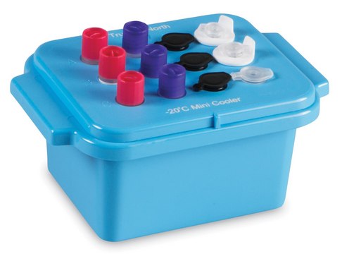 TrueNorth&#174; Mini Cooler for tubes, 0.5 &#8209; 2&#160;mL, with clear lid, temp. limit -20 °C, size 12&#160;wells, blue polycarbonate