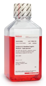 Dulbecco’s Modified Eagle’s Medium - high glucose With 4500 mg/L glucose, L-glutamine, sodium pyruvate, and sodium bicarbonate, liquid, sterile-filtered, suitable for cell culture