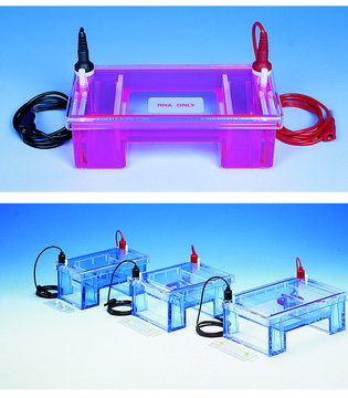 Horizontal submarine electrophoresis units gel size 7.5&#160;cm × 10&#160;cm, base unit, dual mode, mini-gel 7.5 cm wide, colorless