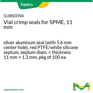 用于固相微萃取的 11mm 钳口密封盖样品瓶 silver aluminum seal (with 5.6 mm center hole), red PTFE/white silicone septum, septum diam. × thickness 11&#160;mm × 1.3&#160;mm, pkg of 100&#160;ea