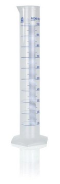 BRAND&#174; graduated cylinder, PP, with blue printed scale or embossed scale volume 1,000&#160;mL, blue graduations