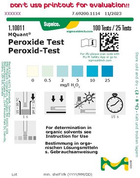 Peroxide Test colorimetric, 0.5-25&#160;mg/L (H2O2), MQuant&#174;, for use with MQuant&#174; StripScan App