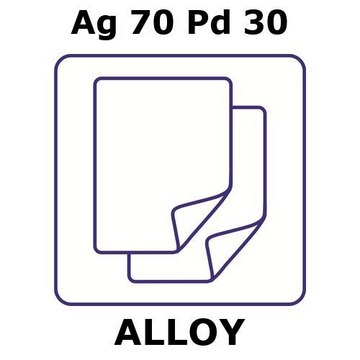 Silver-palladium alloy, Ag70Pd30 foil, 100 x 100mm, 0.15mm thickness, as rolled