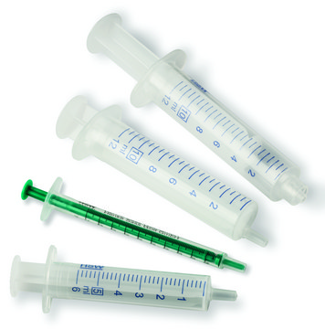 Syringe PP/PE without needle luer slip tip, eccentric, capacity 20&#160;mL, graduated, 1&#160;mL, non-sterile