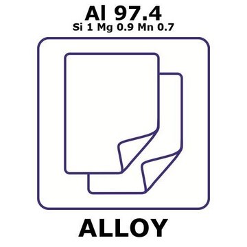 Aluminum alloy 6082, Al97.4Si1Mg0.9Mn0.7 foil, thickness 1.0&#160;mm, Al97.4%/Si 1%/Mg 0.9%/Mn 0.7%, size 300 × 300&#160;mm, temper t6