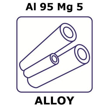 Aluminum-magnesium alloy, Al95Mg5 100mm tube, 0.74mm outside diameter, 0.063mm wall thickness, 0.614mm inside diameter, as drawn