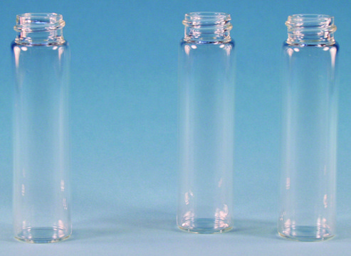 Vials, screw top, clear glass (vial only) volume 22&#160;mL, clear glass vial, thread for 20-400, pkg of 100&#160;ea