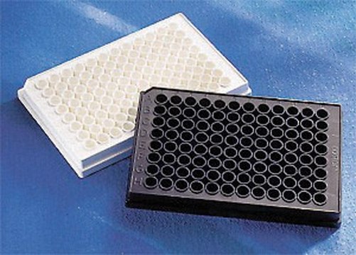 Corning&#174; 96 well plates flat bottom, black polystyrene, high binding surface, bag of 25, non-sterile, lid: no