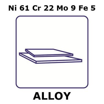 Inconel&#174; 625 - corrosion resistant alloy, Ni61Cr22Mo9Fe5 sheet, 100 x 103mm, 5mm thickness