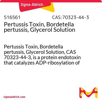 Pertussis Toxin, Bordetella pertussis, Glycerol Solution Pertussis Toxin, Bordetella pertussis, Glycerol Solution, CAS 70323-44-3, is a protein endotoxin that catalyzes ADP-ribosylation of guanine nucleotide-binding regulatory proteins.