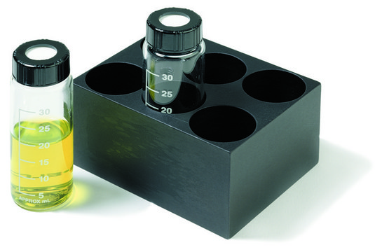 Heater block for 28 mm diameter vials for use with 28 mm diameter vials