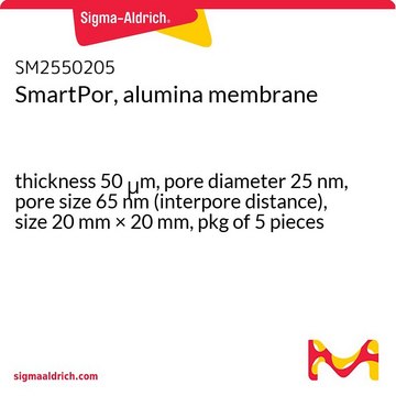 SmartPor, alumina membrane thickness 50&#160;&#956;m, pore diameter 25&#160;nm, pore size 65&#160;nm (interpore distance), size 20&#160;mm × 20&#160;mm, pkg of 5&#160;pieces