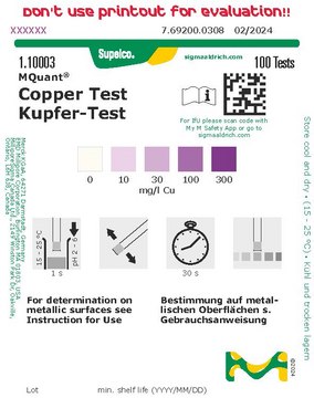 Copper Test colorimetric, 10-300&#160;mg/L (Cu), MQuant&#174;