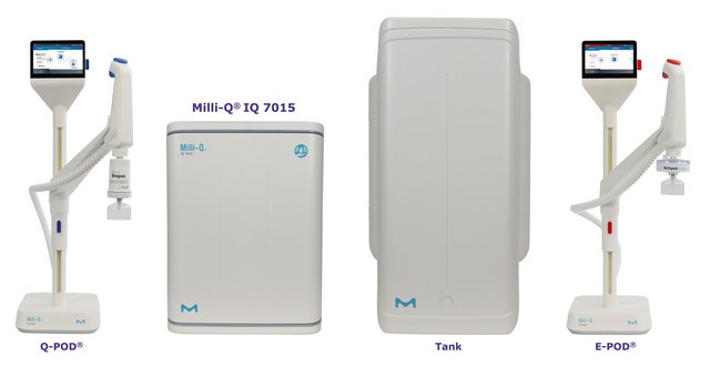 Milli-Q&#174; IQ 7015 超纯和纯水净化系统 Produces ultrapure (Type 1) water and pure (Type 2) water with a production flow rate of 15 L/hr from tap water feed.