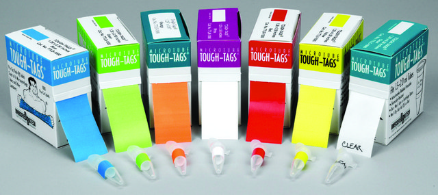 Tough-Tags&#8482; 微型离心管标签 white, roll of 1000&#160;labels, L × W 1.50&#160;in. × 0.50&#160;in.