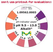 pH-indicator paper pH 9.5 - 13.0 roll L 4.8 m , with color scale, pH range 9.5-12.5, graduations and accuracy accuracy: 0.5 pH unit, MQuant®