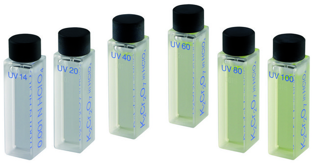 Hellma&#174; 液体校准标准品组合 UV20, UV40, UV60, UV80, UV100, UV14, for testing the linearity of the absorption