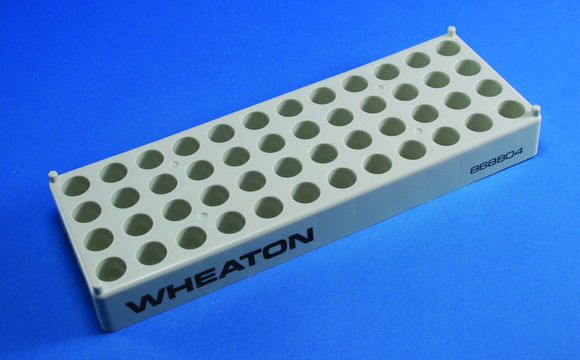 Wheaton vial rack 20 mL scintillation vials up to 28 mm diameter and 40 mL CombiChem/EPA vials, no. of holes, 50 (5 × 10)