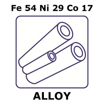 Glass Sealing Alloy, Fe54Ni29Co17 1000mm tube, 9.0mm outside diameter, 0.5mm wall thickness, 8mm inside diameter, as drawn