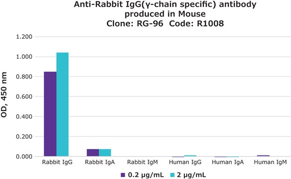 Monoclonal Anti-Rabbit IgG (&#947;-chain specific) antibody produced in mouse clone RG-96, ascites fluid